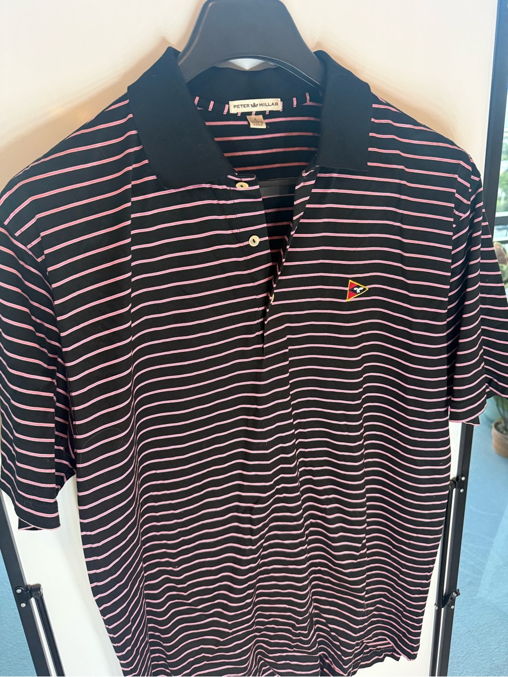Peter Millar Black with Pink Stripe Performance Polo